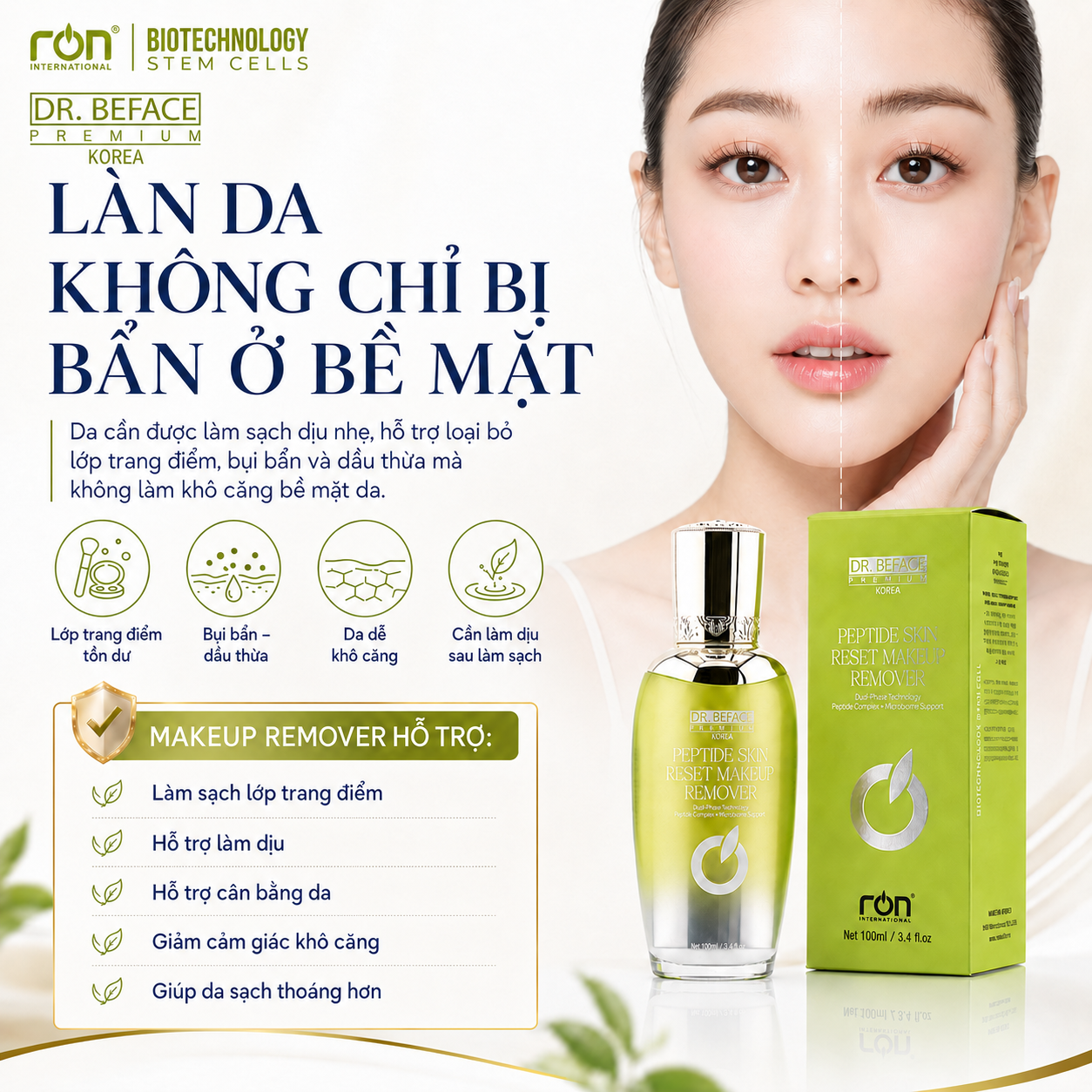 RON DR. BEFACE PREMIUM PEPTIDE SKIN RESET MAKEUP REMOVER/Tẩy Trang Peptide Công Nghệ Sinh Học – Hỗ Trợ Làm Sạch Và Tái Cân Bằng Da